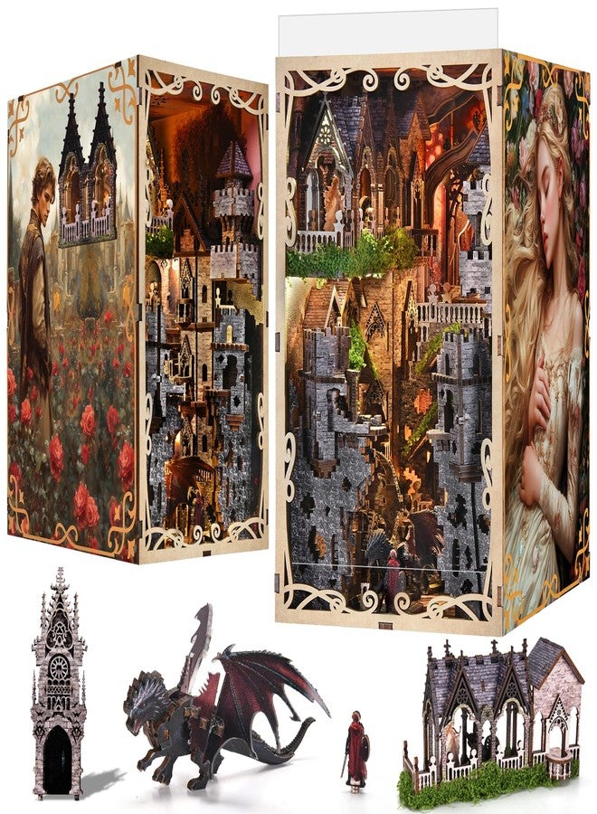 MiniCity DIY Book Nook Kit for Adults, 3D Wooden Puzzle Bookend Bookshelf Insert Decor with LED Light and Dust Cover (Sleeping Beauty) - Image 1