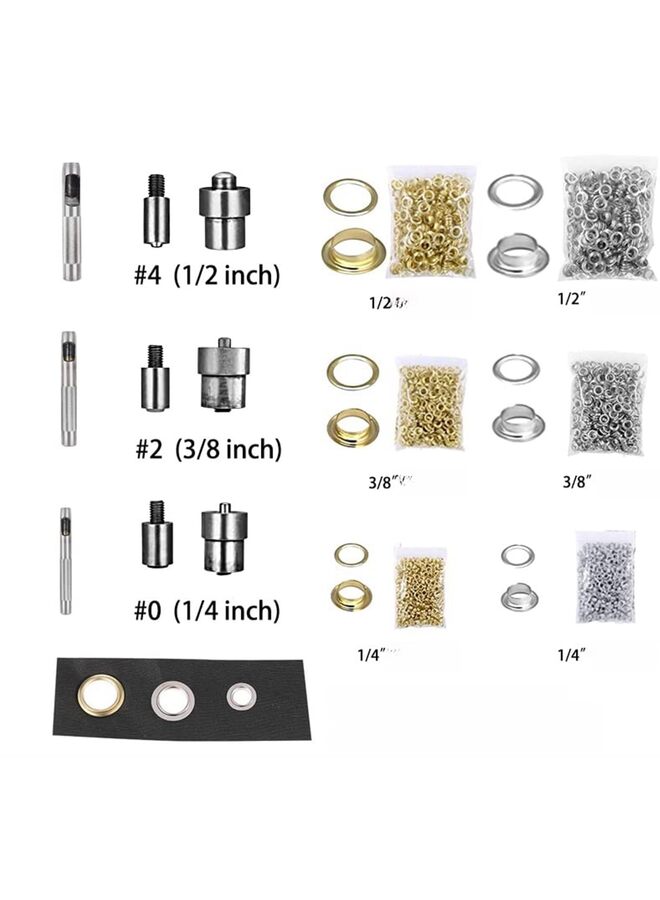 مجموعة أدوات فتحات العروة لآلة الضغط اليدوي، بما في ذلك آلة الفتحات، 3 قوالب (#0#2#4)، 3000 قطعة من الفتحات لللافتات والمظلات واللافتات والملصقات والستائر والحرف اليدوية - Image 2