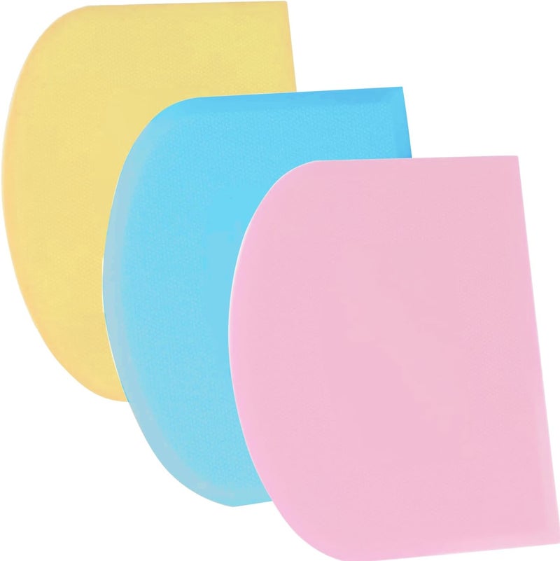 SURDOCA Dough Scraper Bench Scraper - 3P 10.6x6.7" Plastic Flexible Bowl Scraper, Sharp Edge & Angles Cake Scraper. Non-Slip Bakeware Decorating Tools Sculpting & Modeling Tools - Blue+Yellow+Pink - Image 1