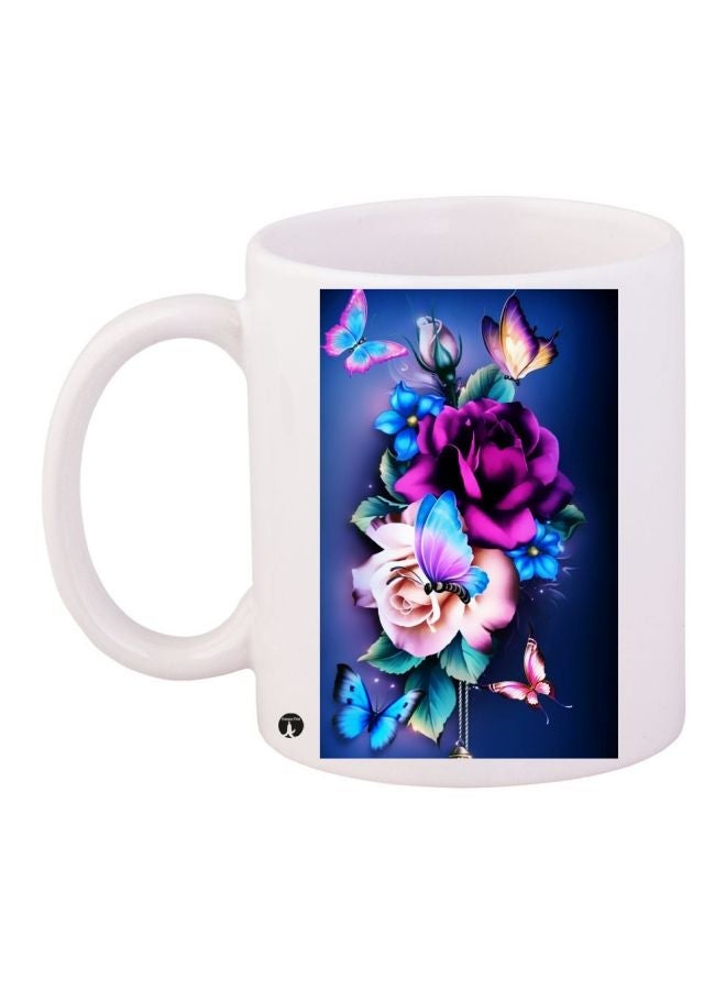 RYN Floral Printed Coffee Mug White/Blue/Purple 11ounce