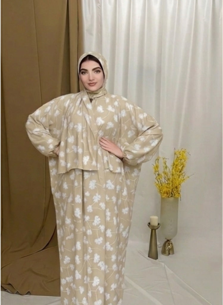 Women's Muslim Prayer Dress Set, Floral Print, with Hijab, Abaya Style - Butter Material (Up to 100 KG) - Image 4