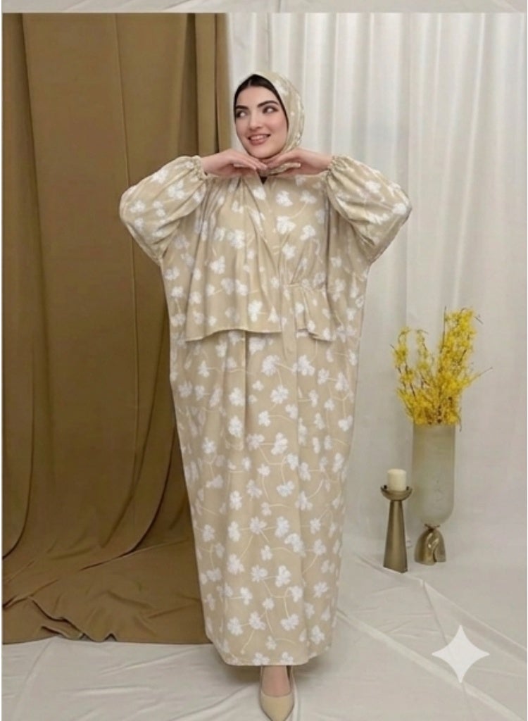 Women's Muslim Prayer Dress Set, Floral Print, with Hijab, Abaya Style - Butter Material (Up to 100 KG) - Image 2