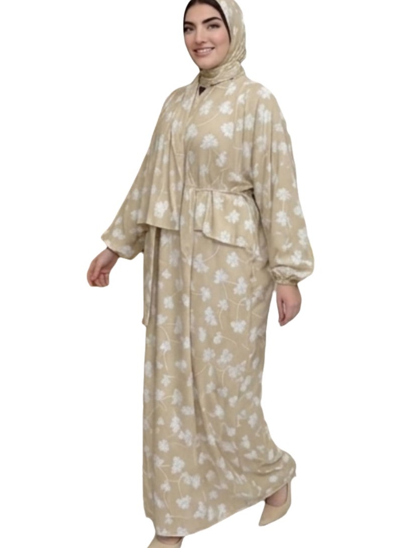 Women's Muslim Prayer Dress Set, Floral Print, with Hijab, Abaya Style - Butter Material (Up to 100 KG) - Image 1