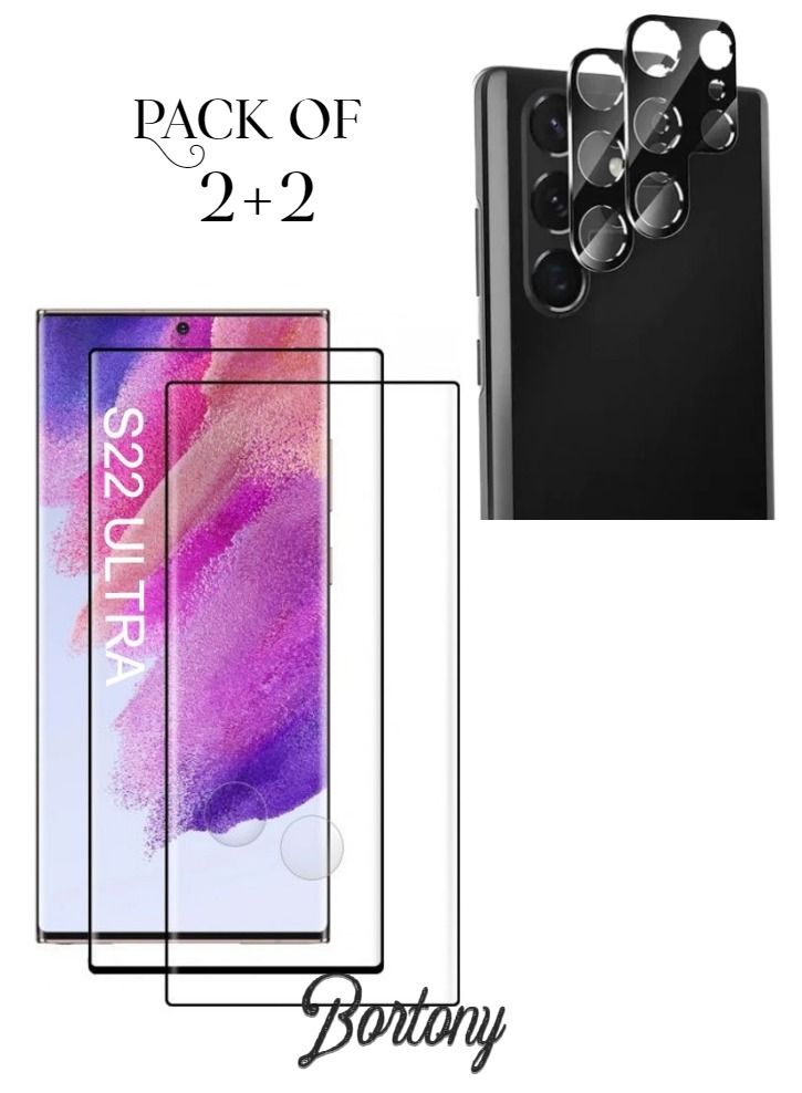 BORTONY Samsung Galaxy S22 Ultra 5G Double Screen Protectors With 2 Pack Tempered Glass Camera Lens - Image 1