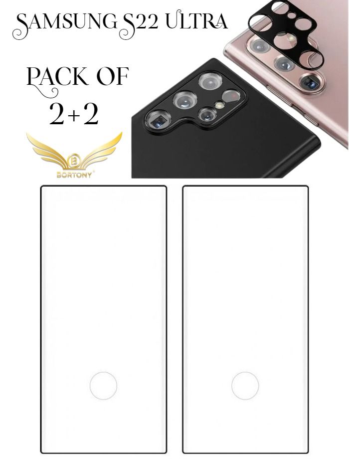 BORTONY Samsung Galaxy S22 Ultra 5G Double Screen Protectors With 2 Pack Tempered Glass Camera Lens - Image 2