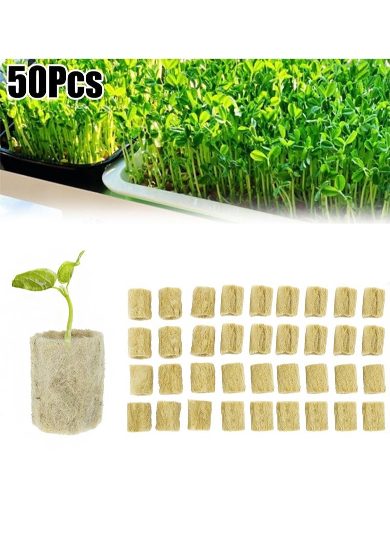 Aikanbo 50 Pcs Round Rockwool Starter Plugs，0.7 x 1 Inch，Hydroponic Pods，Stone Wool-Rock Wool Cubes for Hydroponics，Plant Starter Grow Pods，Hydroponics Growing System-Garden Supplies for Plant Propagation  - Image 1