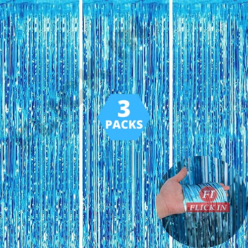 FI - FLICK IN Blue Foil Curtain for Party Decorations, Curtain Backdrop for Birthday Decoration, Anniversary, Bachelorette Party Celebration Theme (Pack of 3) - Image 4