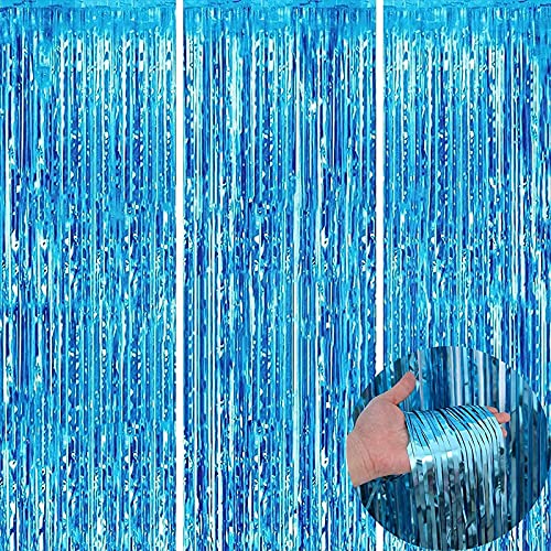 FI - FLICK IN Blue Foil Curtain for Party Decorations, Curtain Backdrop for Birthday Decoration, Anniversary, Bachelorette Party Celebration Theme (Pack of 3) - Image 1