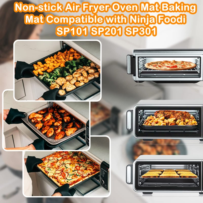 Palksky Air Fryer Oven Liners 4 PCS Compatible with Ninja Foodi SP101 SP201 SP301, Non-Stick Air Fryer Toaster Oven Mat(14 * 12inch) Reusable Microwave Bottom of Gas & Electric Oven Baking Mat - Image 2