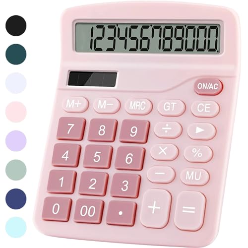 PUNGLTD Office Desk Calculator Cute Calculator for Kids Basic Calculators Desktop Dual Power Simple Financial Calculator with Big Button Large Display for Office Home and School Pink - Image 1