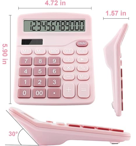 PUNGLTD Office Desk Calculator Cute Calculator for Kids Basic Calculators Desktop Dual Power Simple Financial Calculator with Big Button Large Display for Office Home and School Pink - Image 3