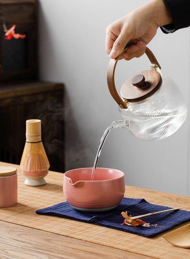 جوسكوين طقم شاي ماتشا الياباني الفاخر المكون من 9 قطع: مجموعة كاملة لعمل الماتشا مع الوعاء، خفاش من الخيزران، ملعقة، تشا شو وحامل، ملعقة من الخيزران، منخل، وحامِّل الخفاش، مجموعة لصناعة الشاي الأخضر الماتشا. - Image 5