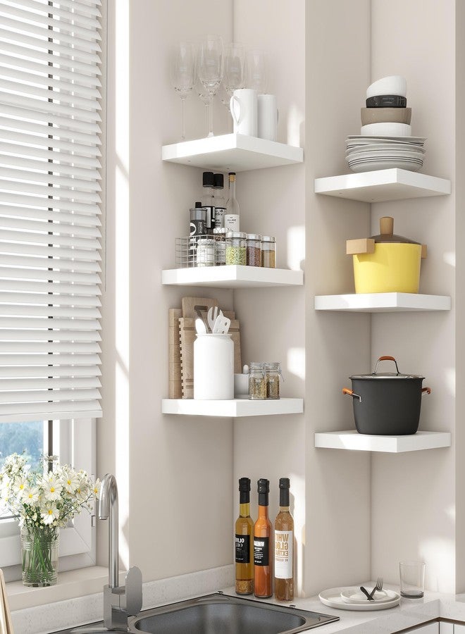 Venusmiles Square Floating Shelves for Wall 12"W x 12"D x 1.2"H, Small Engineered Wood Wall Shelves with Invisible Brackets for Living Room Bedroom Bathroom Office Kitchen Storage Decor, White Finish, Set of 3 - Image 2