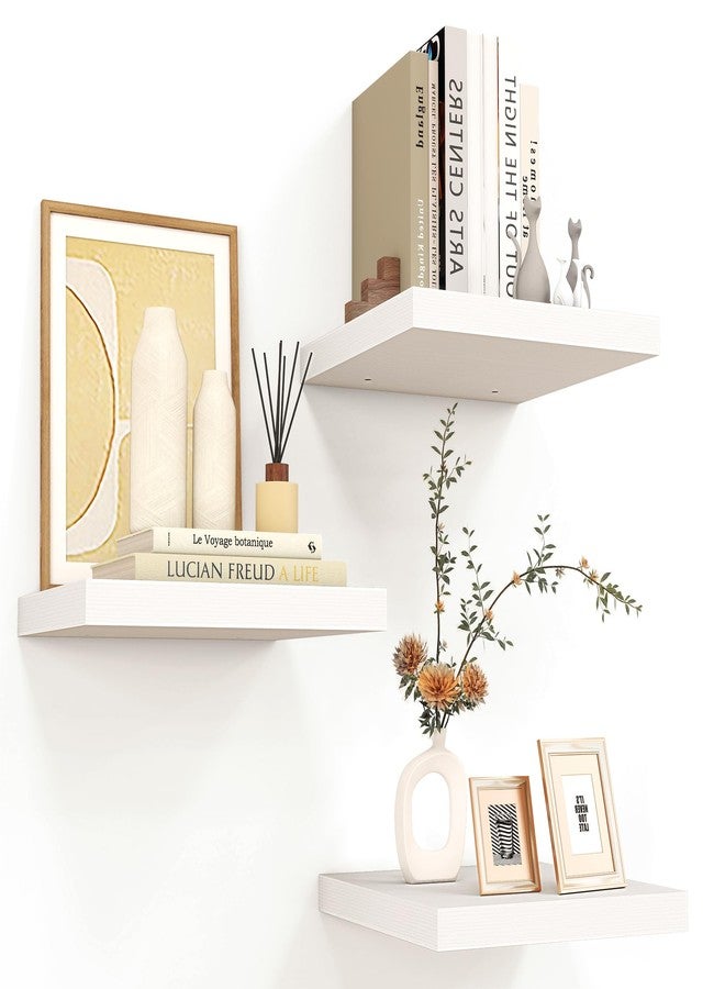Venusmiles Square Floating Shelves for Wall 12"W x 12"D x 1.2"H, Small Engineered Wood Wall Shelves with Invisible Brackets for Living Room Bedroom Bathroom Office Kitchen Storage Decor, White Finish, Set of 3 - Image 1