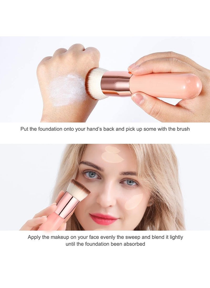 Goolsky Foundation Brush for Liquid Makeup, Self Tanner Brush Flat Top Kabuki Professional Makeup Brushes Blending Mineral Powder Buffing Stippling Makeup Tools, Pink  - Image 2