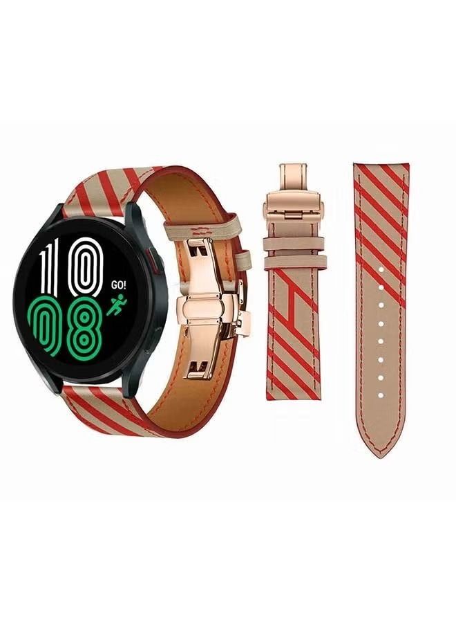 فيسوس سوار بديل من الجلد الطبيعي لساعة سامسونج جلاكسي 4 40/44 ملم أحمر مشمش