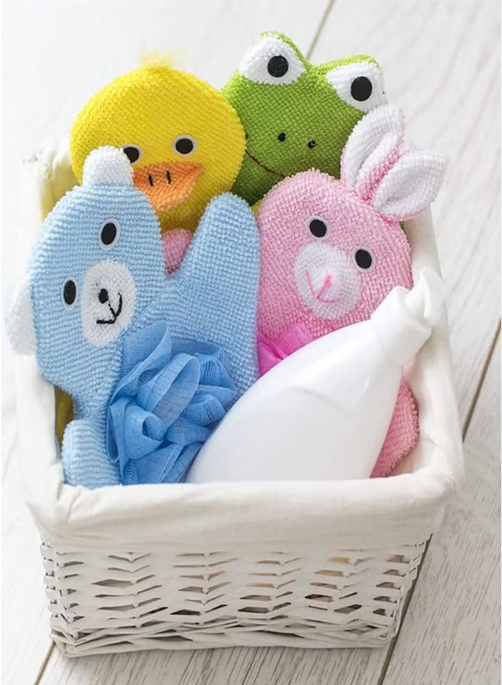 NoorTech 4 PCS Baby Bath Sponge Mitts with Animal Design, Cute Hand Puppets Washcloth Mitt Bath Glove, Shower Bath Sponge (Rabbit, Frog, Duck, Bear) - Image 4
