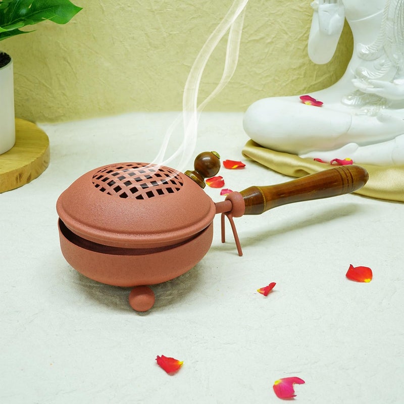 Ekhasa Metal Dhoop Dani Loban Burner Holder Stand for Home Dhup Kapoor Dani for Puja with Wooden Holder Sambrani Holder Dhuni Burner Samrani Batti Stand for Pooja Dhup Stand Incense Oud Burner - Image 1