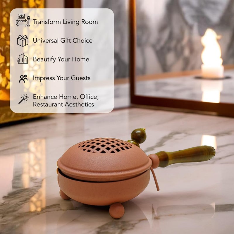 Ekhasa Metal Dhoop Dani Loban Burner Holder Stand for Home Dhup Kapoor Dani for Puja with Wooden Holder Sambrani Holder Dhuni Burner Samrani Batti Stand for Pooja Dhup Stand Incense Oud Burner - Image 5