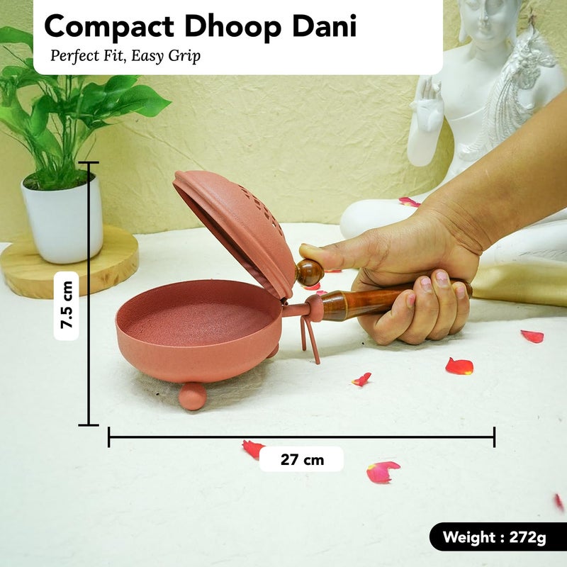 Ekhasa Metal Dhoop Dani Loban Burner Holder Stand for Home Dhup Kapoor Dani for Puja with Wooden Holder Sambrani Holder Dhuni Burner Samrani Batti Stand for Pooja Dhup Stand Incense Oud Burner - Image 3