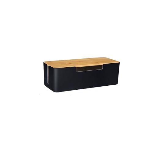 BUYSK ABS Cord Organizer Box with Wooden Lid Cable Management Box for Power Strips or Surge Protectors Desk Cable Tidy Box for Office HomeBlack - Image 1