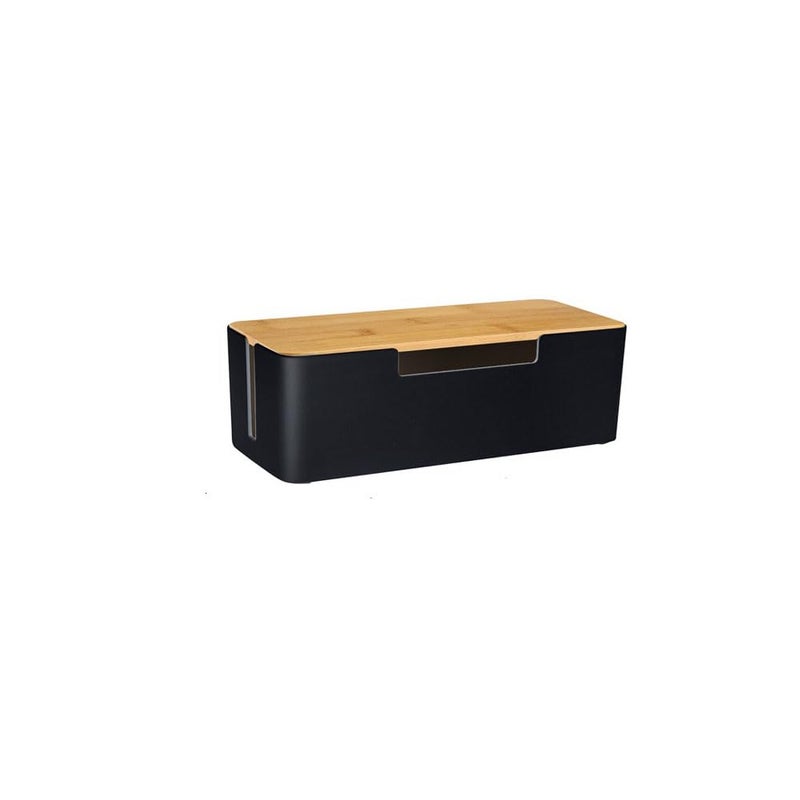 BUYSK ABS Cord Organizer Box with Wooden Lid Cable Management Box for Power Strips or Surge Protectors Desk Cable Tidy Box for Office HomeBlack - Image 2