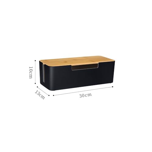 BUYSK ABS Cord Organizer Box with Wooden Lid Cable Management Box for Power Strips or Surge Protectors Desk Cable Tidy Box for Office HomeBlack - Image 3