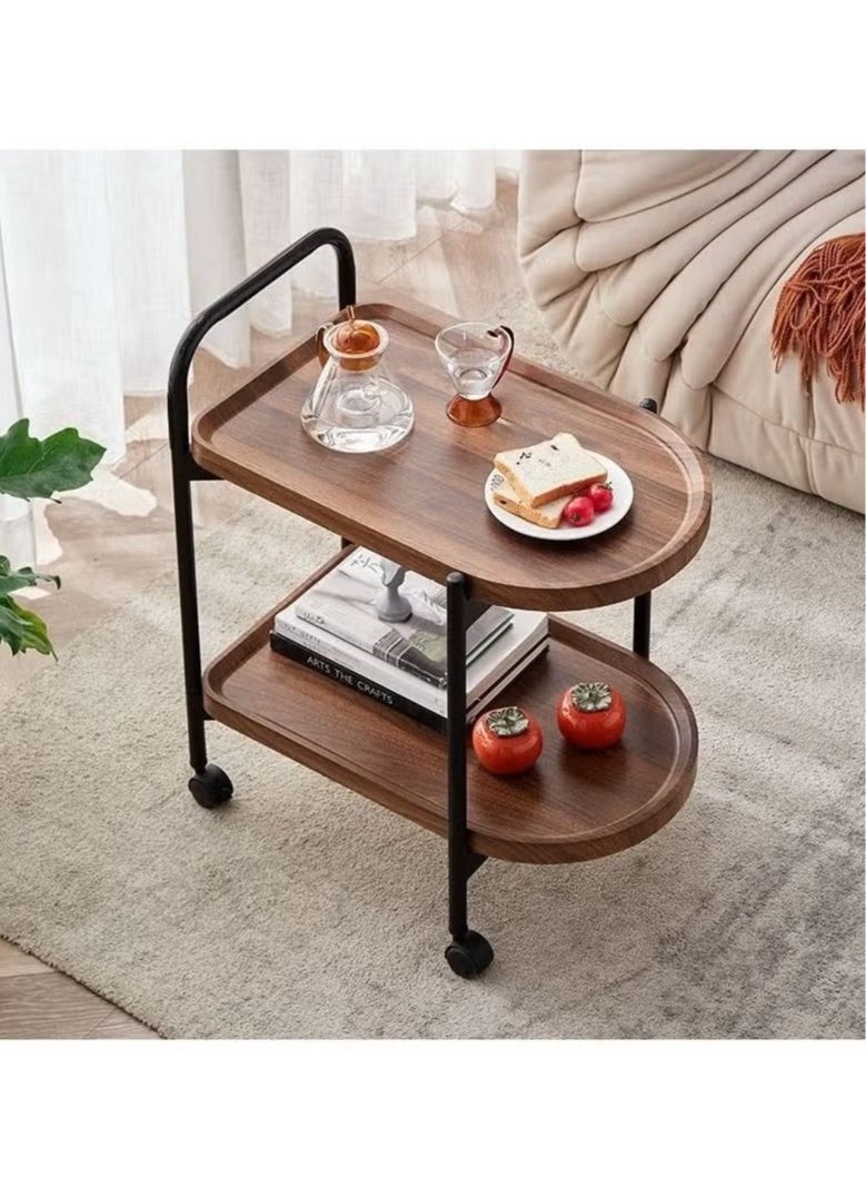 Extra - A two-storey side service table for an elegant and ideal home, suitable for serving coffee and tea - brown and equipped with wheels to facilitate movement - Image 1