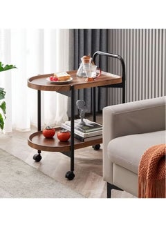Extra A two-storey side service table for an elegant and ideal home, suitable for serving coffee and tea - brown and equipped with wheels to facilitate movement  - Image 4