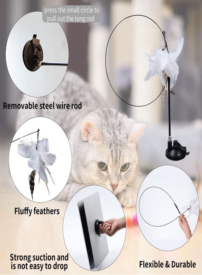 Qpets Interactive Cat Wand Toy with Feather Teaser, Flexible Steel Wire Pole, Detachable Suction Cup Base, Eco-Friendly Durable Design for Indoor Play and Exercise - Image 2