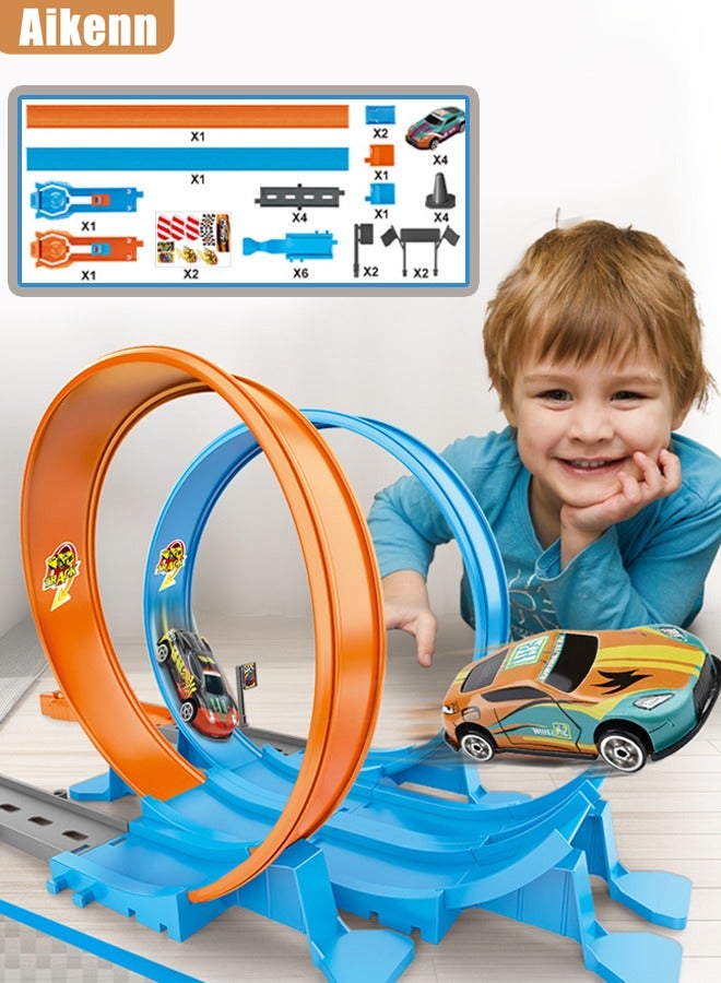 Aikenn Children's toy car metal racing toy alloy track ejection track car ejection race track car stunt speed racing model track DIY assembly track kit ejection car toy double racing toy boy toy children's gift - Image 1