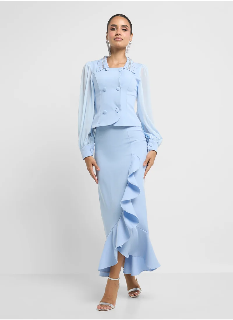 Khizana Mock Blazer Dress With Ruffle Hem