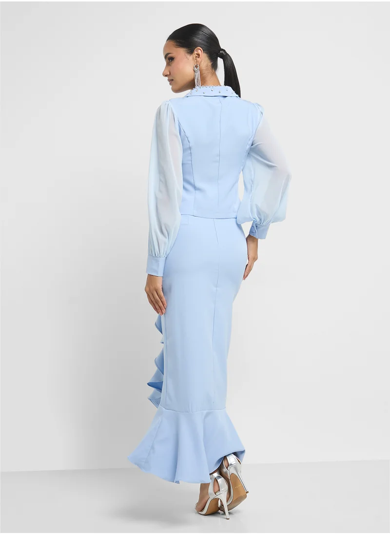 Khizana Mock Blazer Dress With Ruffle Hem