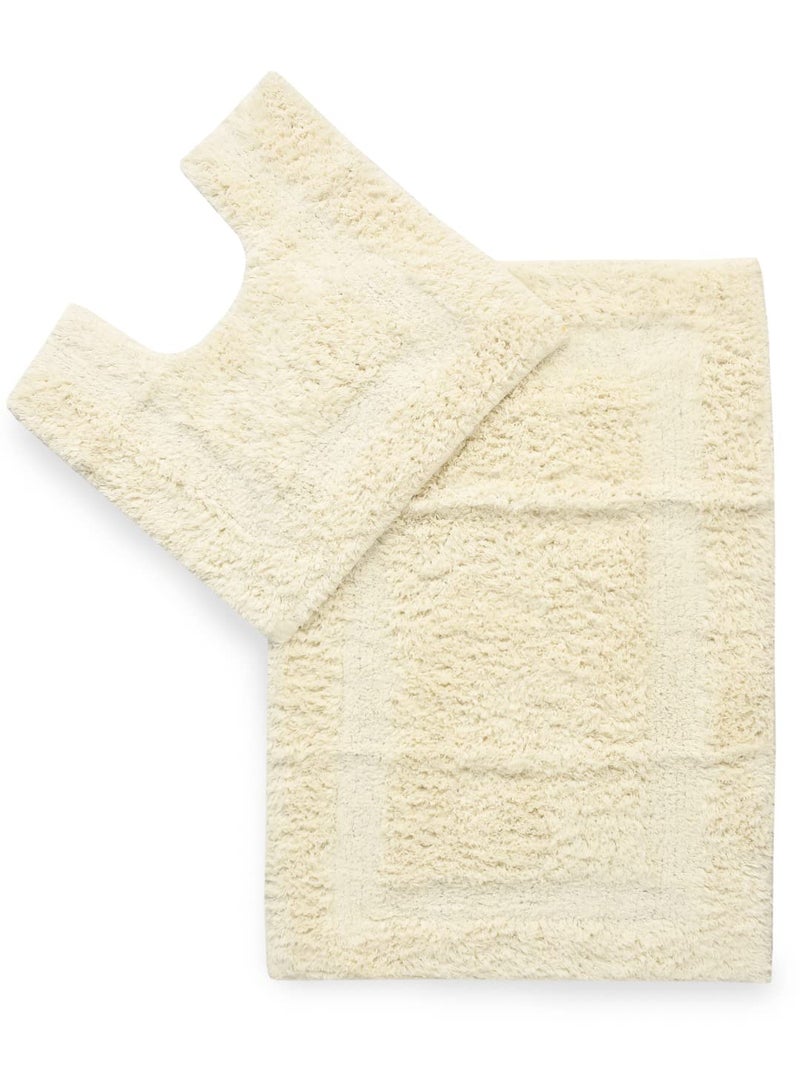 SASHAA WORLD Solid Anti-Skid Cotton Bathmat and Contour Set for Bathroom, Ultra Soft & Absorbent, Tufted Weave, Anti-Slip Latex Backing, Includes Contour & Rectangle Mat, 50X80cm, Cream - Image 1