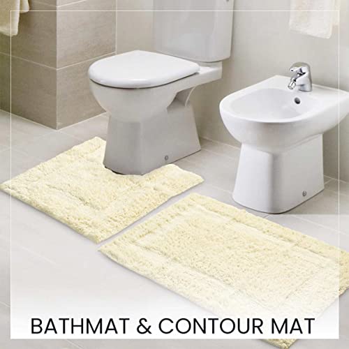 SASHAA WORLD Solid Anti-Skid Cotton Bathmat and Contour Set for Bathroom, Ultra Soft & Absorbent, Tufted Weave, Anti-Slip Latex Backing, Includes Contour & Rectangle Mat, 50X80cm, Cream - Image 2