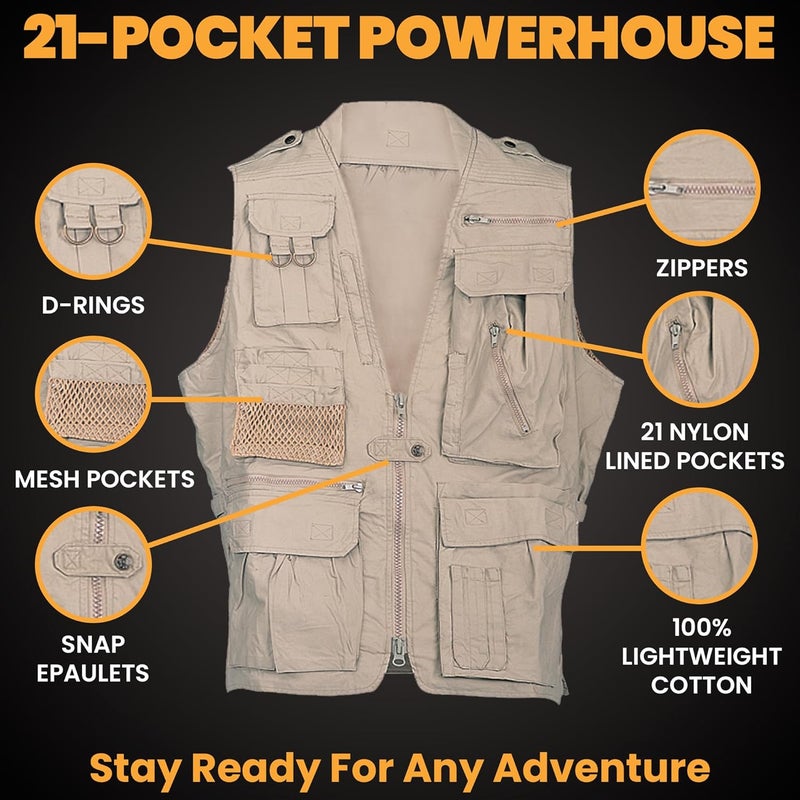 CampCo Humvee Utility Vest with 21 Pockets -Travel, Safari, Hunting, Camping, 100% Cotton, Tactical Jacket for Men & Women - Image 2