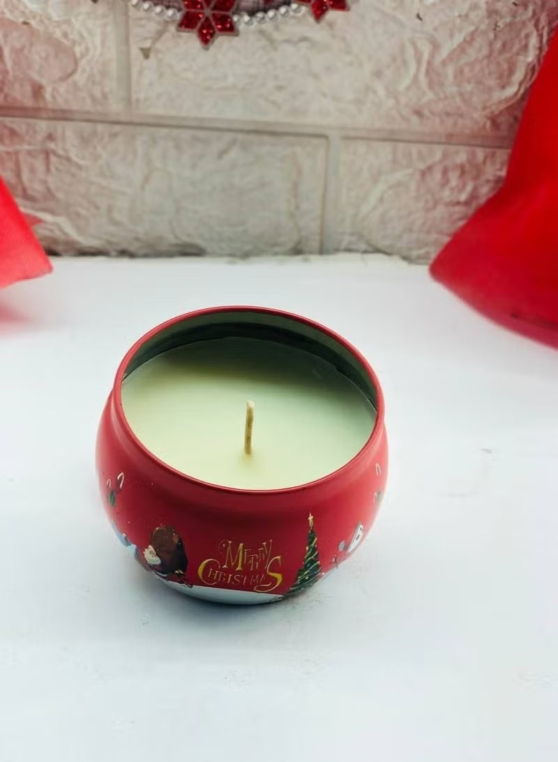 شموع رأس السنة وعيد الميلاد للمكتب أو المنزل برسم بابا نويل. الشمع داخل علبة معدنية برائحة زكية. - Image 4
