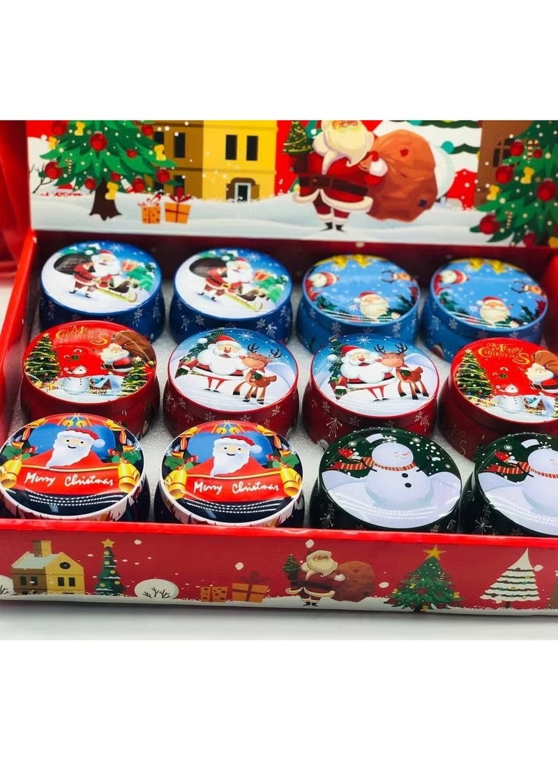 شموع رأس السنة وعيد الميلاد للمكتب أو المنزل برسم بابا نويل. الشمع داخل علبة معدنية برائحة زكية. - Image 1