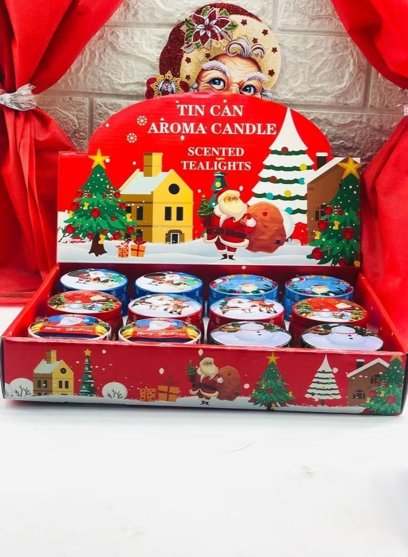 شموع رأس السنة وعيد الميلاد للمكتب أو المنزل برسم بابا نويل. الشمع داخل علبة معدنية برائحة زكية. - Image 3