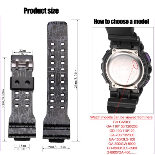 MCXGL 16mm Resin Strap Replacement for G-Shock ga110 ga100 ga120 gd100 g8900 Men's Rubber Watch Band - Image 2