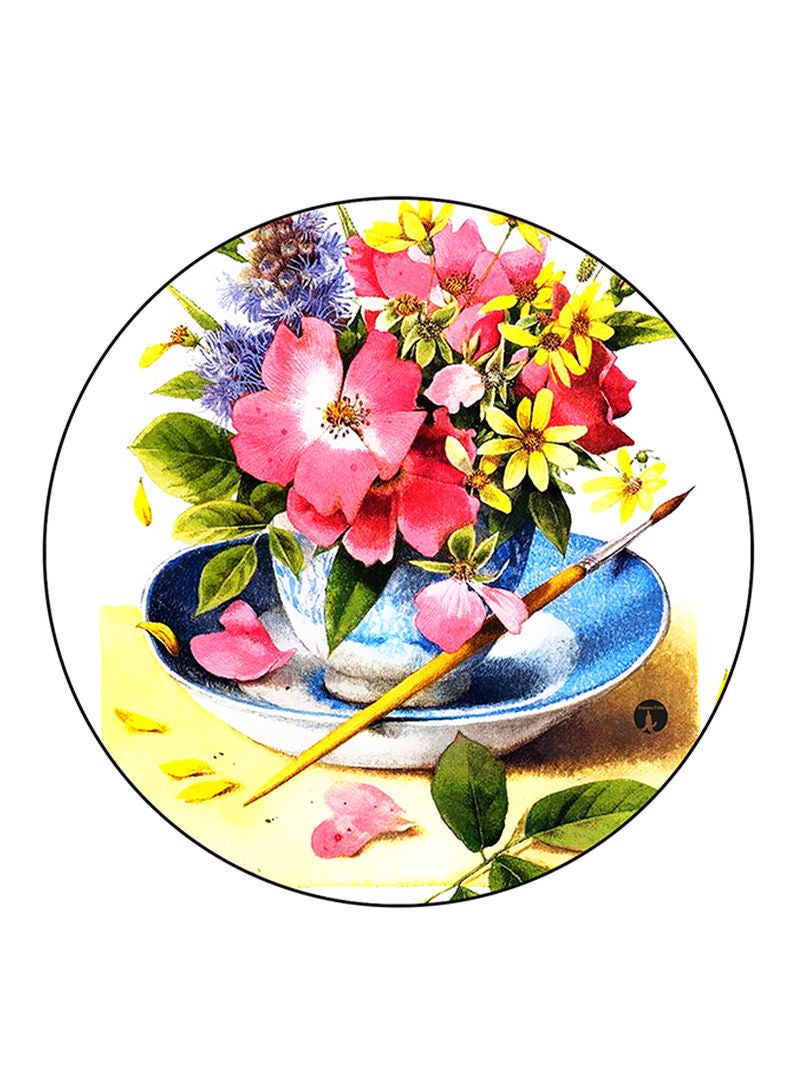 RKN Flowers Printed Round Pin Badge Multicolour - Image 1