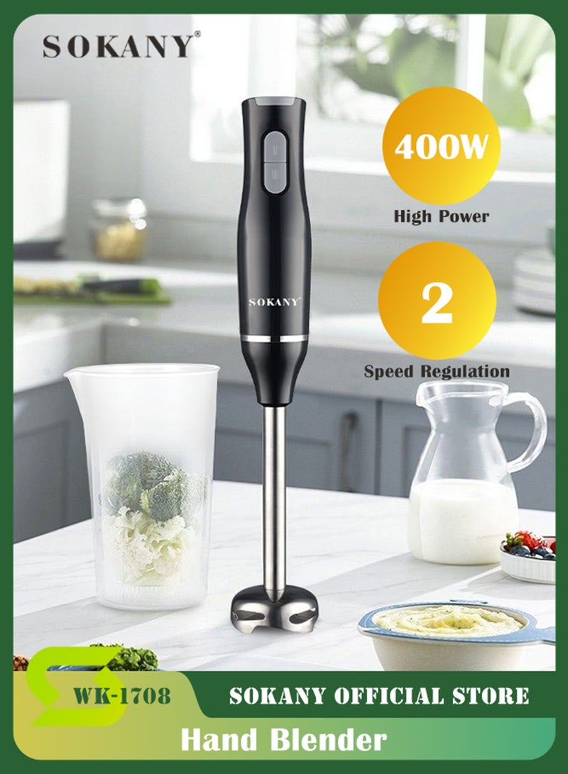 sokany Hand Blender Metal Wand,400W Stick Blender with 600ml Graduated Beaker WK-1708 (Black) - Image 1