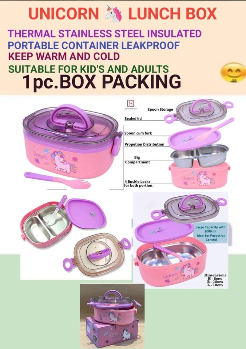 NEW PINCH 2 Compartment Insulated Stainless Steel Lunch Box Unicorn Pink 800 ml with Expandable Sipper Water Bottle Pink 500 ml - Image 4