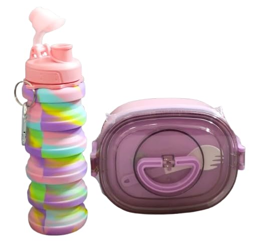 NEW PINCH 2 Compartment Insulated Stainless Steel Lunch Box Unicorn Pink 800 ml with Expandable Sipper Water Bottle Pink 500 ml - Image 1