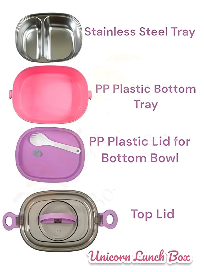 NEW PINCH 2 Compartment Insulated Stainless Steel Lunch Box Unicorn Pink 800 ml with Expandable Sipper Water Bottle Pink 500 ml - Image 5
