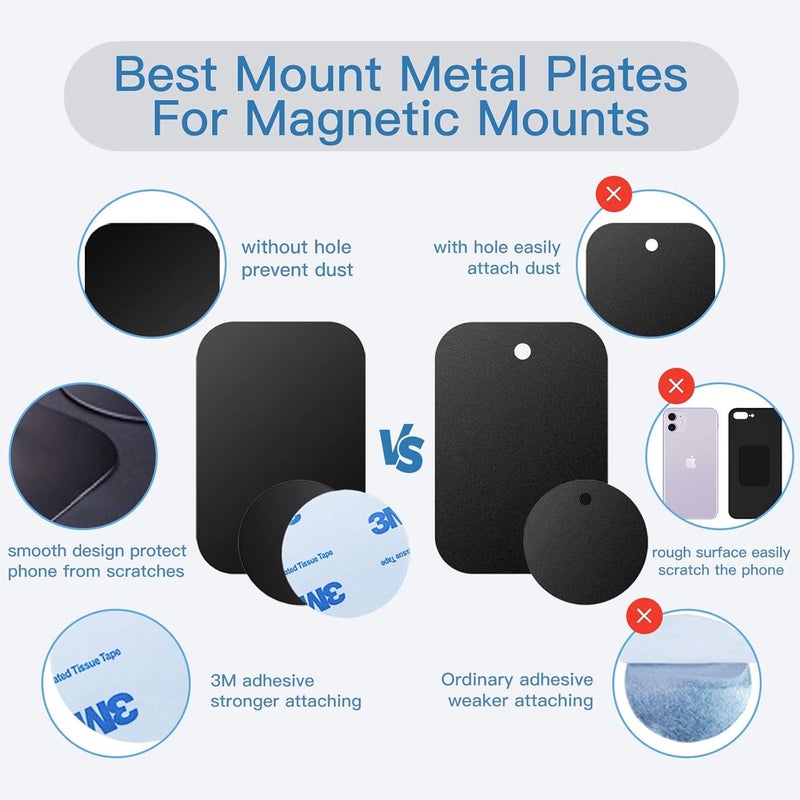 OWLKELA 10 Pack Black Metal Plates for Phone Magnet Car Mount Holder Cradle with Adhesive, Universal Replacement Sticker Compatible with Magnetic Mounts - 4 Rectangle and 6 Round Multi-goal comprehensive design - Image 4