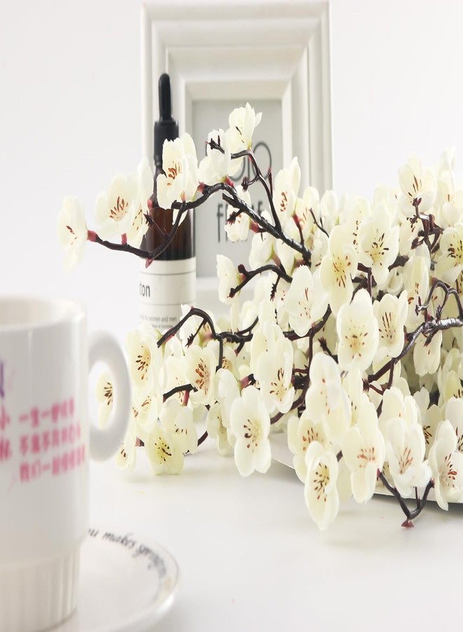 Artfen 5 Pcs Artificial Plum Blossom Fake Wintersweet Long Stem Plastic Flowers Home Hotel Office Wedding Party Garden Decor 27.5'' High White - Image 2