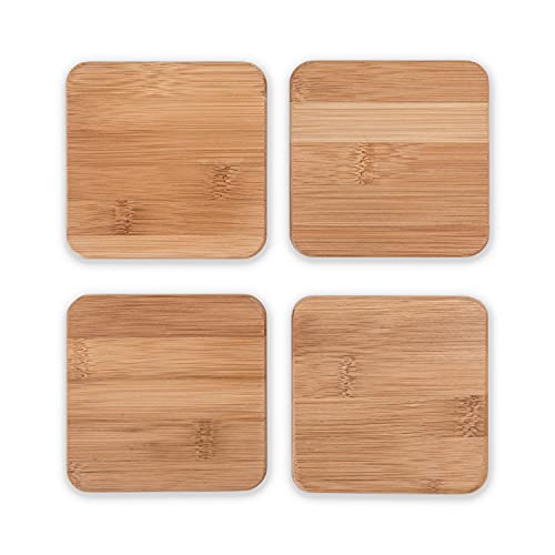 True Stack Bamboo Coasters Modern Square Coasters Bamboo Wood Protect Tables and Surfaces Set of 4