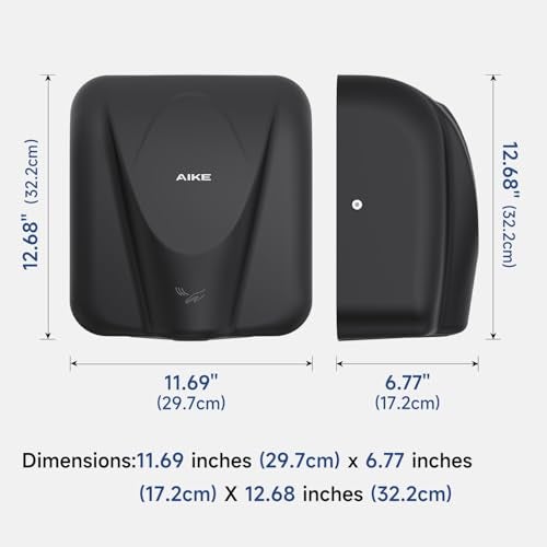 AIKE Elephant Power Commercial Hand Dryer High Speed Auto Warm Wind, Matte Black Thermoset Cover AC110V-130V Model AK2812 - Image 3