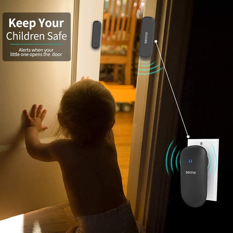SECRUI Door Chime, Door Sensor Chime with Adjustable Volume, Easy Installation, 400ft Range, 52 Chimes, M508+D7 Door Open Chime for Business/Home When Entering, Black - Image 2